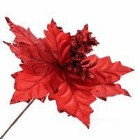 Цветок искусственный "Пуансеттия" (ткань), 20см