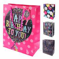Набор пакетов подарочных "Happy Birhday", 26x12,5xH32 см (12шт), в асс.
