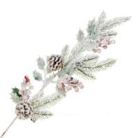 Ветка искусственная "Еловая заснеженная с шишкой и ягодами", 86 см