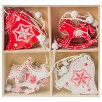 Набор елочных игрушек "Ель, снежинка" (дерево), 12шт.