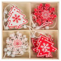 Набор елочных игрушек "Ель, снежинка" (дерево), 12шт.