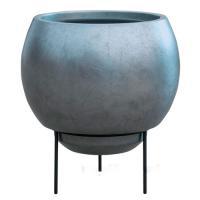 Кашпо Metallic Silver leaf Globe Elevated Matt Silver Blue (with liner + foot), D34хH31см