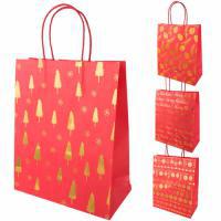 Набор пакетов подарочных крафт "Новый год" (бумага), 26x12,5xH32 см (12шт)